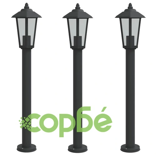 Външни подови лампи, 3 бр, черни, 80 см, неръждаема стомана ➤ топ цена ➤ sorbe.bg