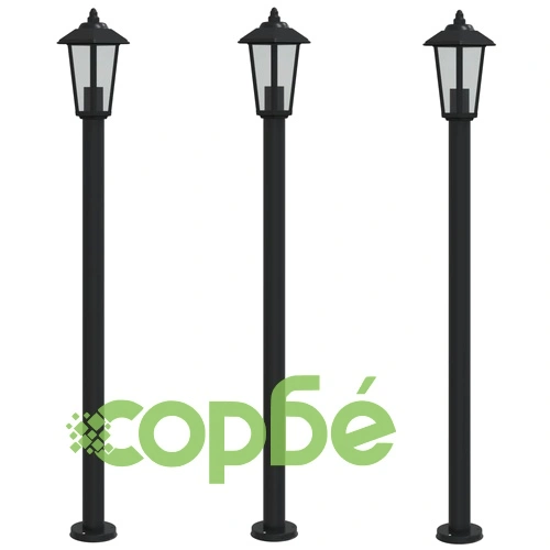 Външни подови лампи, 3 бр, черни, 120 см, неръждаема стомана ➤ топ цена ➤ sorbe.bg