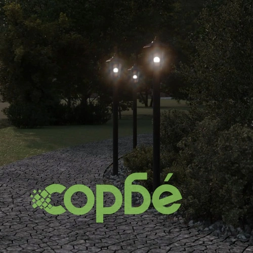 Външни подови лампи, 3 бр, черни, 120 см, неръждаема стомана ➤ топ цена ➤ sorbe.bg