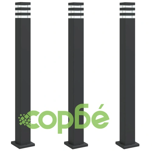 Външни подови лампи, 3 бр, черни, 110 см, алуминий ➤ топ цена ➤ sorbe.bg