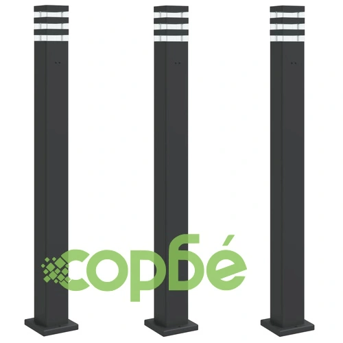 Външни подови лампи с контакт, 3 бр, черен, 110 см, алуминий ➤ топ цена ➤ sorbe.bg