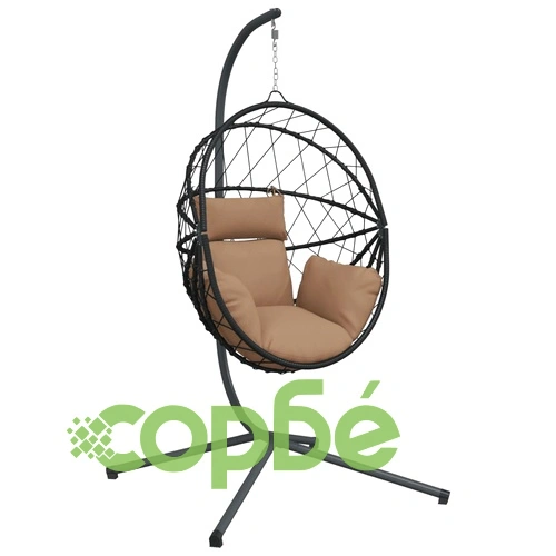 Висящ стол яйце със стойка, таупе, ратан и стомана ➤ топ цена ➤ sorbe.bg