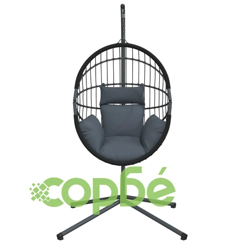 Висящ стол яйце със стойка, антрацит, ратан и стомана ➤ топ цена ➤ sorbe.bg