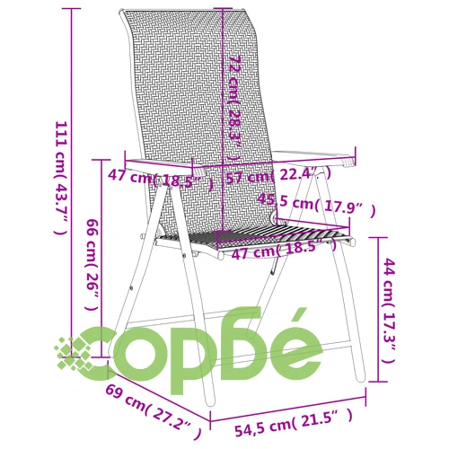 Сгъваеми градински столове, 2 бр, черно кафе, полиратан ➤ топ цена ➤ sorbe.bg