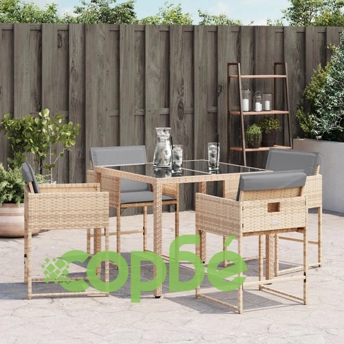 Градински столове с възглавници, 4 бр, бежови полиратан ➤ топ цена ➤ sorbe.bg