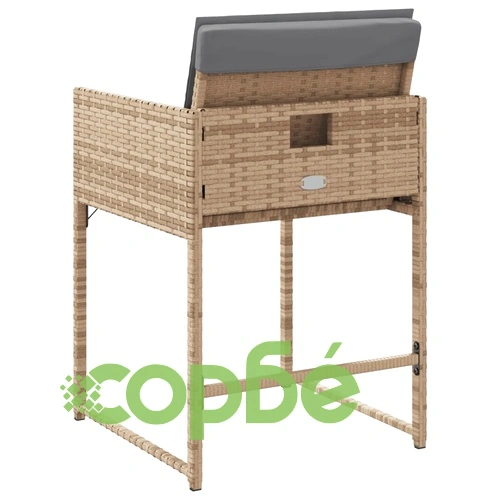 Градински столове с възглавници, 4 бр, бежови полиратан ➤ топ цена ➤ sorbe.bg