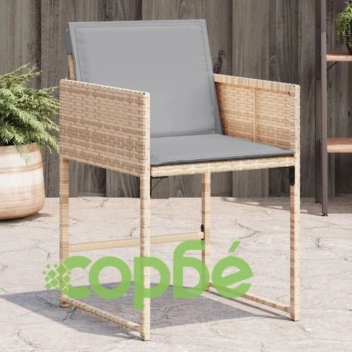 Градински столове с възглавници, 4 бр, бежови полиратан ➤ топ цена ➤ sorbe.bg