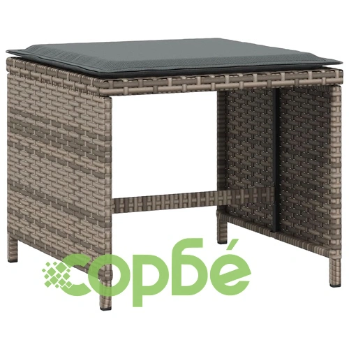 Външни табуретки с възглавници 4 бр сиви 40x40x35 см полиратан ➤ топ цена ➤ sorbe.bg