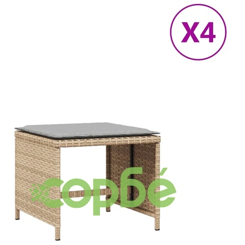 Външни табуретки с възглавници 4 бр бежов 40x40x35 см полиратан ➤ топ цена ➤ sorbe.bg