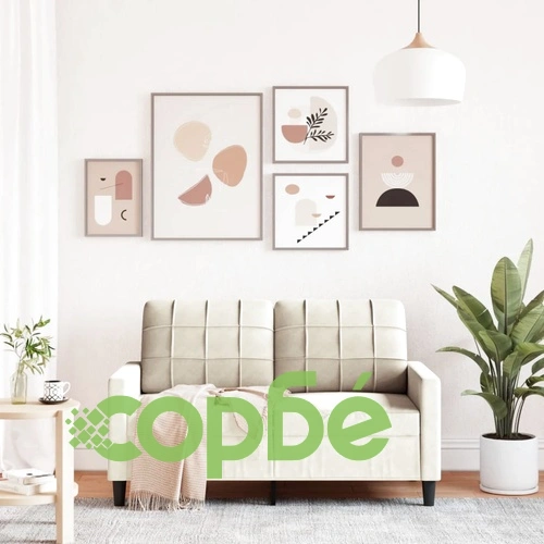 2-местен диван, кремав, 120 см, кадифе ➤ топ цена ➤ sorbe.bg