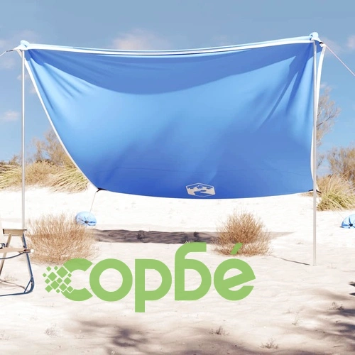 Плажен навес с пясъчни котви, син, 304x300 см ➤ топ цена ➤ sorbe.bg