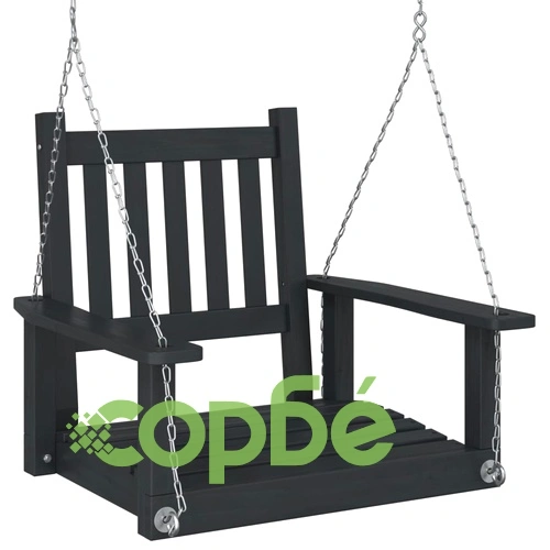 Градински люлеещ стол с метални вериги, черен, чам масив ➤ топ цена ➤ sorbe.bg
