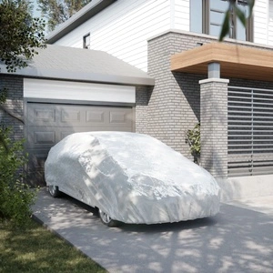 Покривало за кола, за седан, с каишки, цяло, сребрист, L