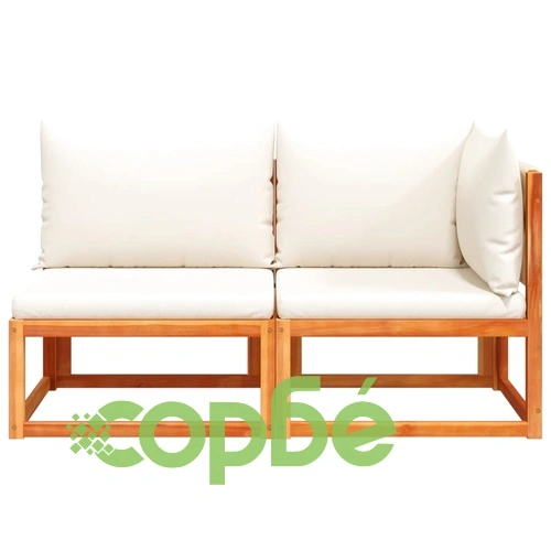 Градински диван с възглавници, двуместен, дърво, акация и въже ➤ топ цена ➤ sorbe.bg