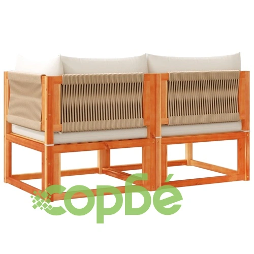 Градински диван с възглавници, двуместен, дърво, акация и въже ➤ топ цена ➤ sorbe.bg