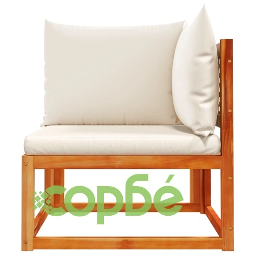 Ъглов градински диван с възглавници, дърво, акация и ратан ➤ топ цена ➤ sorbe.bg