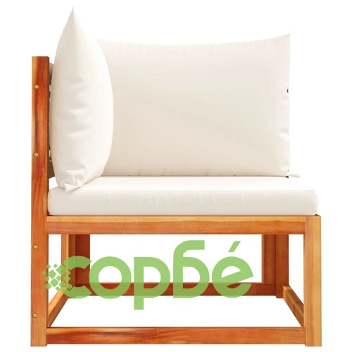 Ъглов градински диван с възглавници, дърво, акация и ратан ➤ топ цена ➤ sorbe.bg