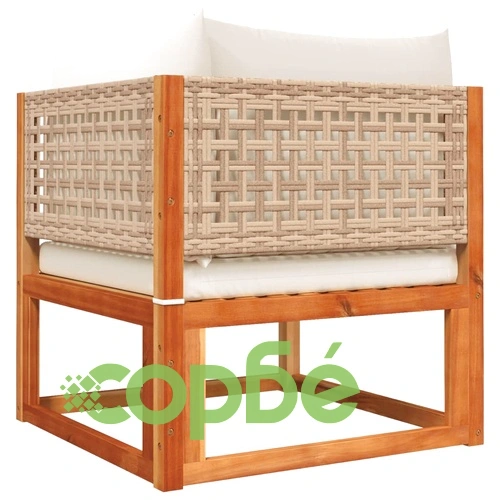 Ъглов градински диван с възглавници, дърво, акация и ратан ➤ топ цена ➤ sorbe.bg