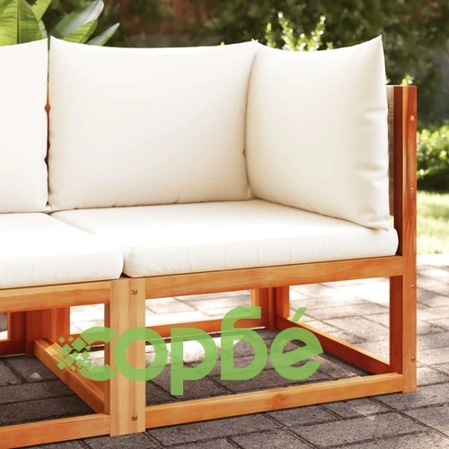 Ъглов градински диван с възглавници, дърво, акация и ратан ➤ топ цена ➤ sorbe.bg