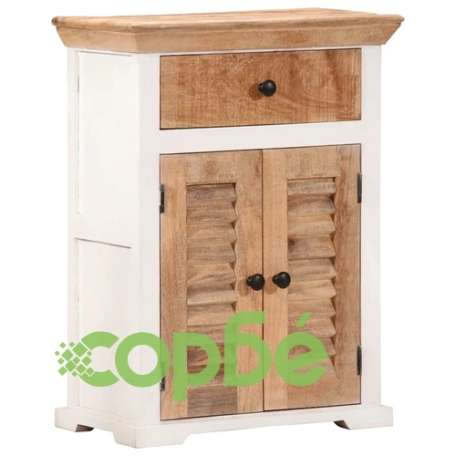 Бюфет, бял и кафяв, 55x30x73 см, грубо мангово дърво масив ➤ топ цена ➤ sorbe.bg