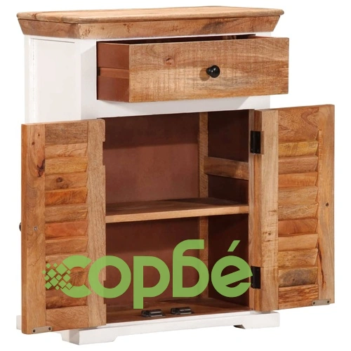 Бюфет, бял и кафяв, 55x30x73 см, грубо мангово дърво масив ➤ топ цена ➤ sorbe.bg