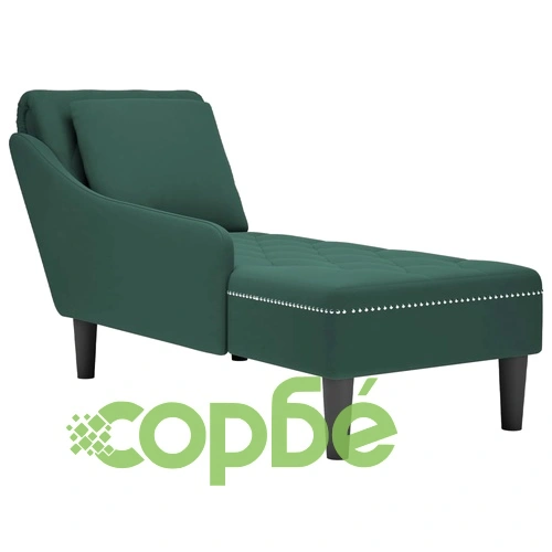 Кушетка с възглавница и десен подлакътник, тъмнозелен, кадифе ➤ топ цена ➤ sorbe.bg