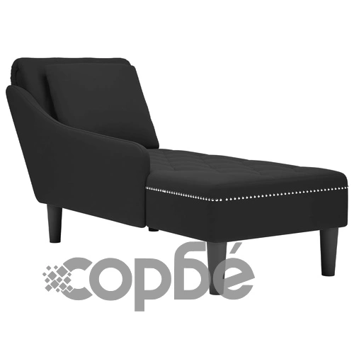 Кушетка с възглавница и десен подлакътник, черен, кадифе ➤ топ цена ➤ sorbe.bg