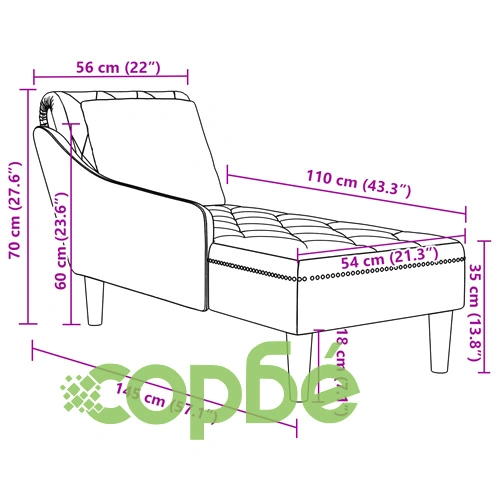 Кушетка с възглавница и десен подлакътник, черен, кадифе ➤ топ цена ➤ sorbe.bg