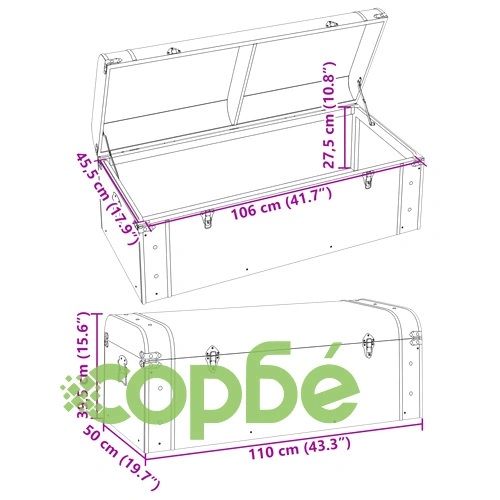 Сандък за съкровища с резета кафяв 110x50x39,5 см шперплат ➤ топ цена ➤ sorbe.bg