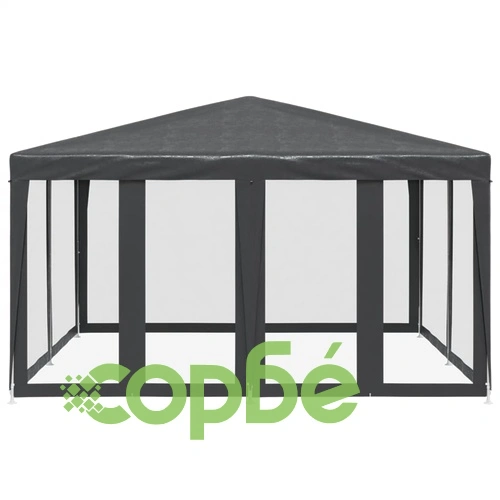 Парти палатка с 8 мрежести странични стени антрацит 4x4 м HDPE ➤ топ цена ➤ sorbe.bg