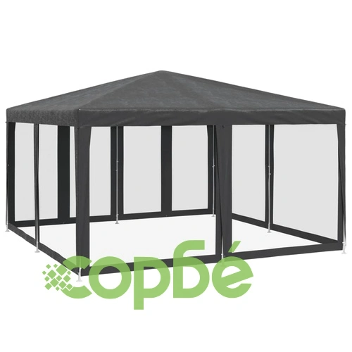 Парти палатка с 8 мрежести странични стени антрацит 4x4 м HDPE ➤ топ цена ➤ sorbe.bg