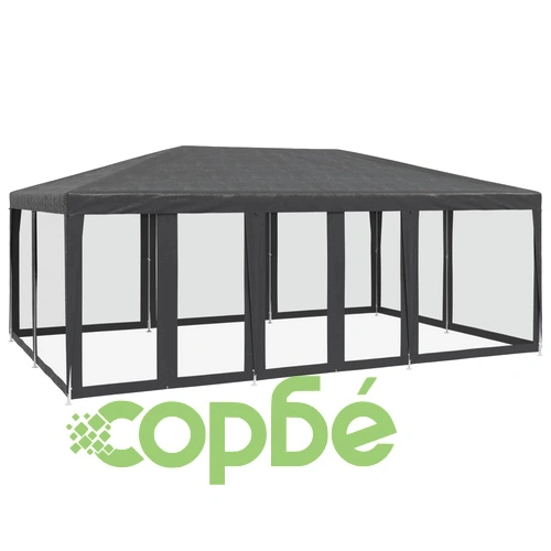 Парти палатка с 10 мрежести странични стени антрацит 6x4 м HDPE ➤ топ цена ➤ sorbe.bg