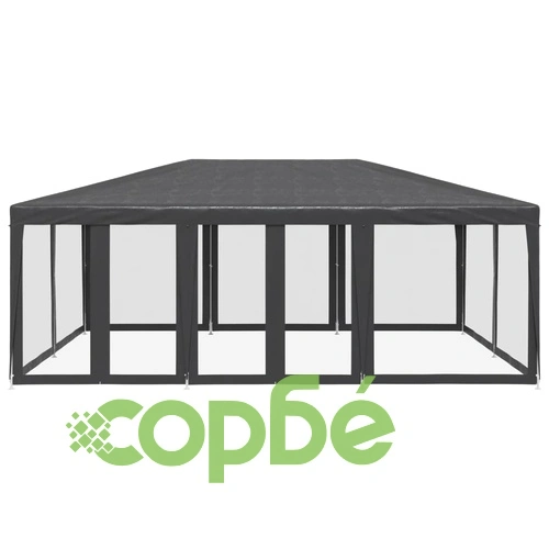 Парти палатка с 10 мрежести странични стени антрацит 6x4 м HDPE ➤ топ цена ➤ sorbe.bg