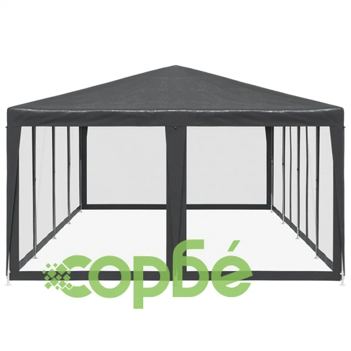 Парти палатка с 12 мрежести странични стени антрацит 8x4 м HDPE ➤ топ цена ➤ sorbe.bg