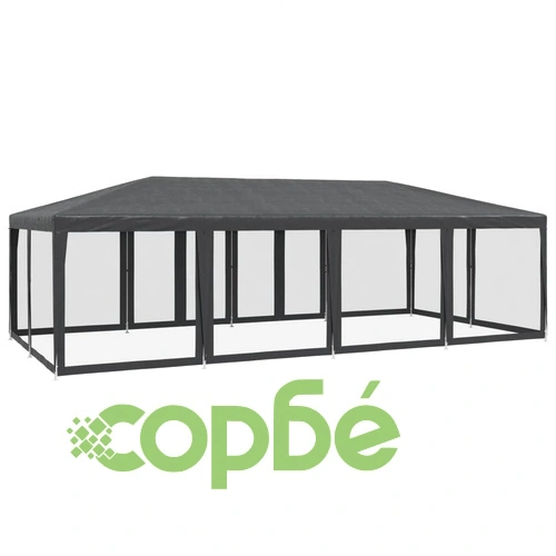 Парти палатка с 12 мрежести странични стени антрацит 8x4 м HDPE ➤ топ цена ➤ sorbe.bg