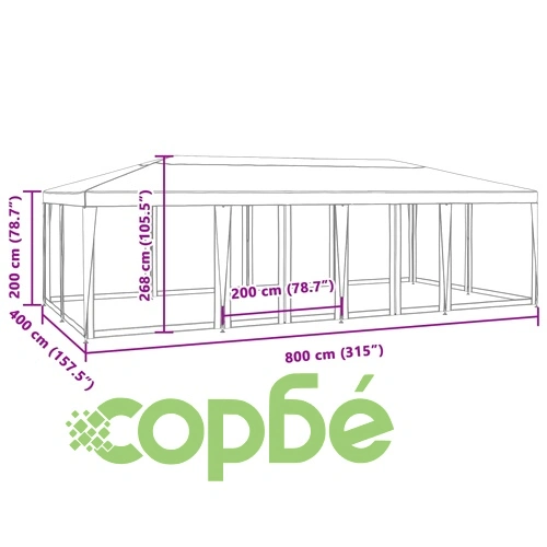 Парти палатка с 12 мрежести странични стени антрацит 8x4 м HDPE ➤ топ цена ➤ sorbe.bg