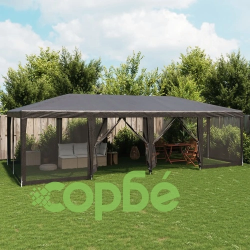Парти палатка с 12 мрежести странични стени антрацит 8x4 м HDPE ➤ топ цена ➤ sorbe.bg