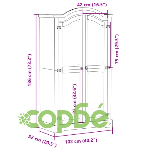 Гардероб Corona 102x52x186 см бор масив ➤ топ цена ➤ sorbe.bg