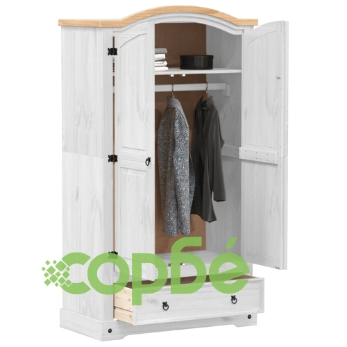 Гардероб Corona бял 102x52x186 см бор масив ➤ топ цена ➤ sorbe.bg