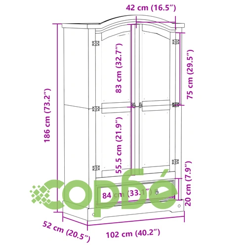Гардероб Corona бял 102x52x186 см бор масив ➤ топ цена ➤ sorbe.bg