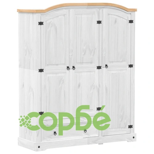 Гардероб Corona бял 151,5x52x186 см бор масив ➤ топ цена ➤ sorbe.bg