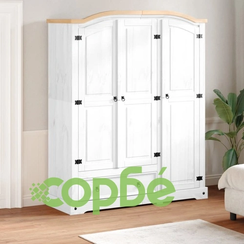 Гардероб Corona бял 151,5x52x186 см бор масив ➤ топ цена ➤ sorbe.bg