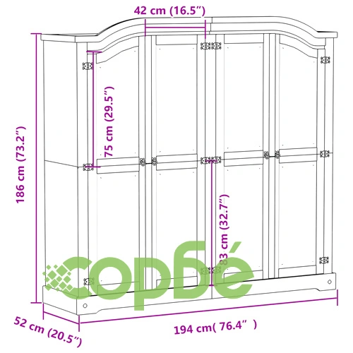Гардероб Corona бял 194x52x186 см бор масив ➤ топ цена ➤ sorbe.bg