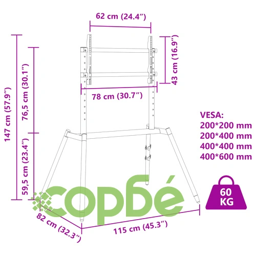 Статив ТВ стойка за 37-86-инчов екран Max VESA 400x600 мм 60 кг ➤ топ цена ➤ sorbe.bg