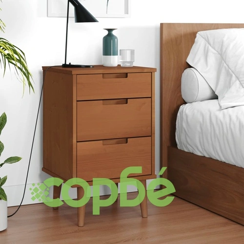 Нощно шкафче MOLDE, кафяво, 40x35x65 см, борово дърво масив ➤ топ цена ➤ sorbe.bg