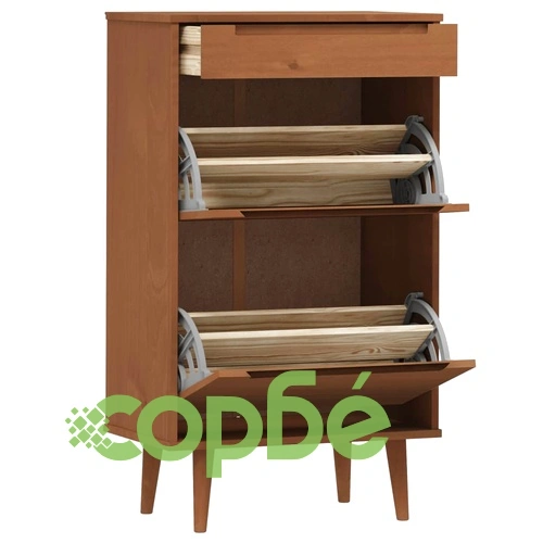 Шкаф за обувки MOLDE, кафяв, 59,5x35x103 см, бор масив ➤ топ цена ➤ sorbe.bg