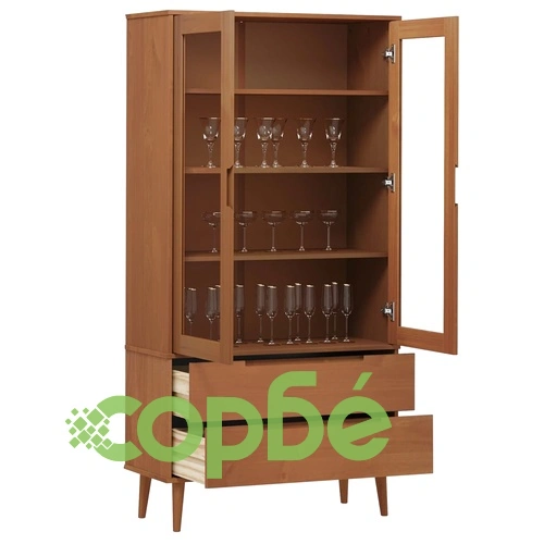 Шкаф витрина MOLDE, кафяв, 90x35x175 см, бор масив ➤ топ цена ➤ sorbe.bg