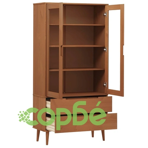 Шкаф витрина MOLDE, кафяв, 90x35x175 см, бор масив ➤ топ цена ➤ sorbe.bg