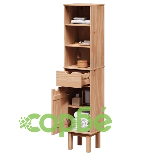 Шкаф за баня OTTA, 35x30x159 см, борово дърво масив ➤ топ цена ➤ sorbe.bg