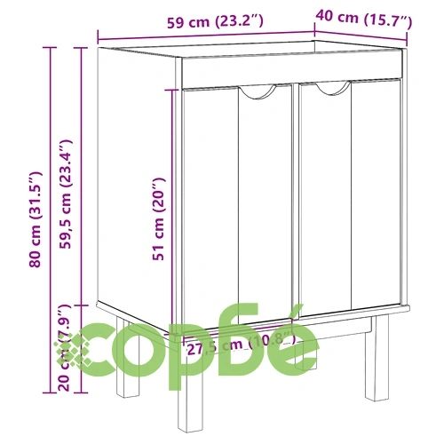 Шкаф за мивка за баня OTTA, 59x40x80 см, борово дърво масив ➤ топ цена ➤ sorbe.bg